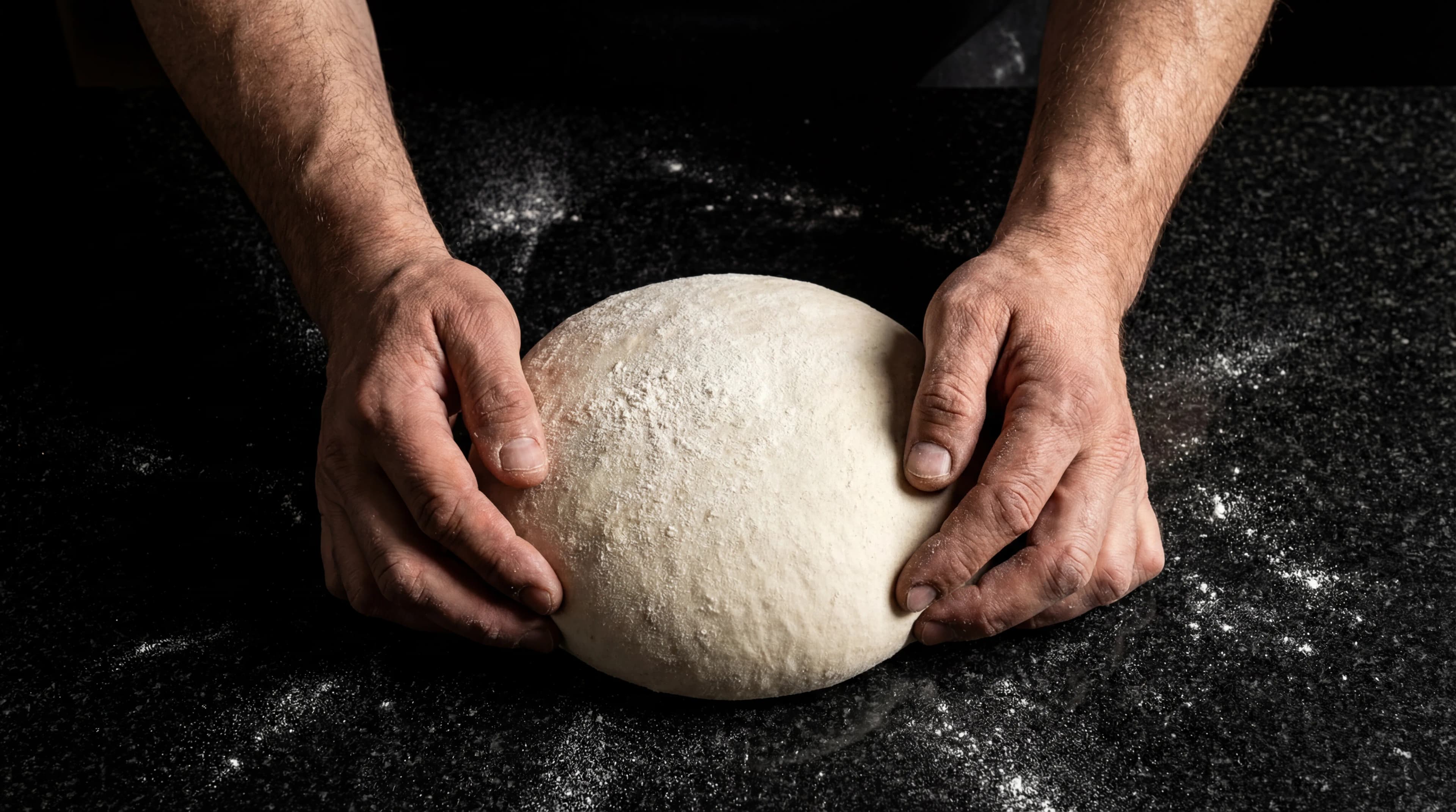 Artisan's hands shaping the dough into rounds